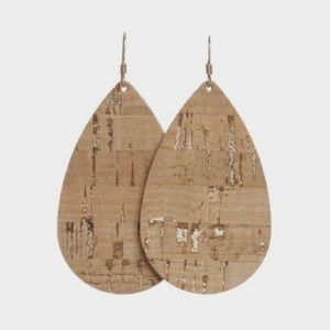 Nickel and Suede Large Teardrop Leather Earrings Gold Cork